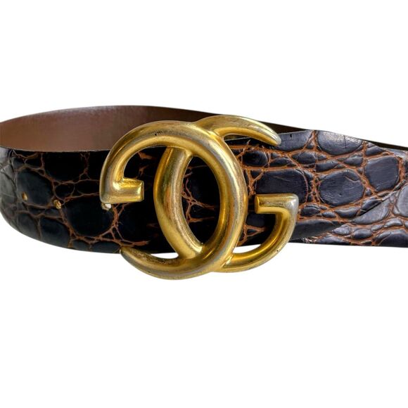 Gucci Vintage Interlocking Double G Brown Leather Belt 85cm/33.5" Gold Hardware - Picture 1 of 9